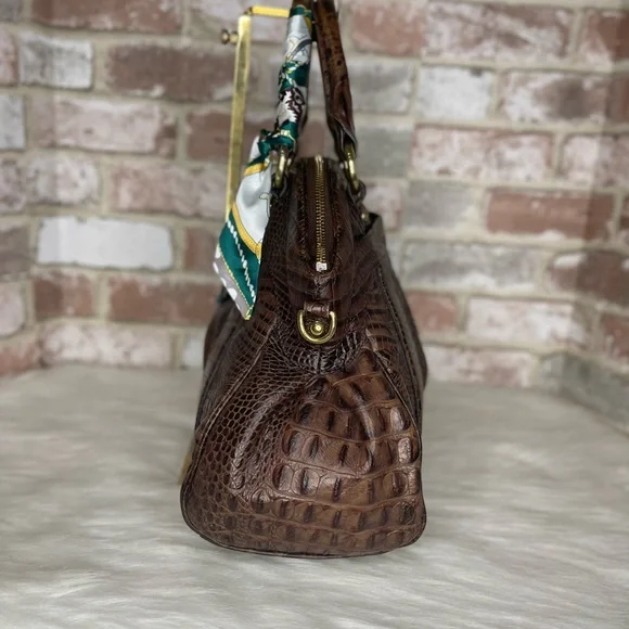 Brahmin Chocolate Brown Crocodile-Embossed Handbag - Picture 6 of 13